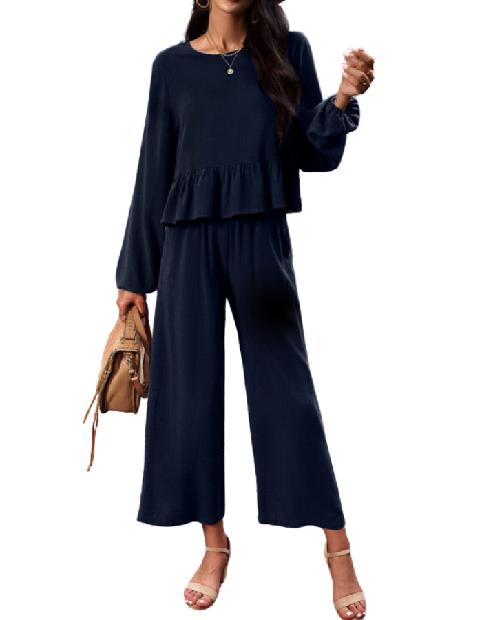 SHOPIQAT Temperament Casual Suit Solid Colour Long-Sleeved Top Loose Trousers - Premium from shopiqat - Just $16.900! Shop now at shopiqat